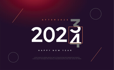 Happy new year 2024 design. With colorful truncated number illustrations. Premium vector design for poster, banner, greeting and new year 2024
