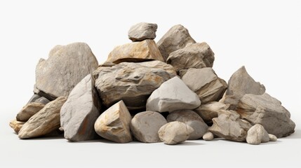 A pile of stones on a white background. Rocks piled up