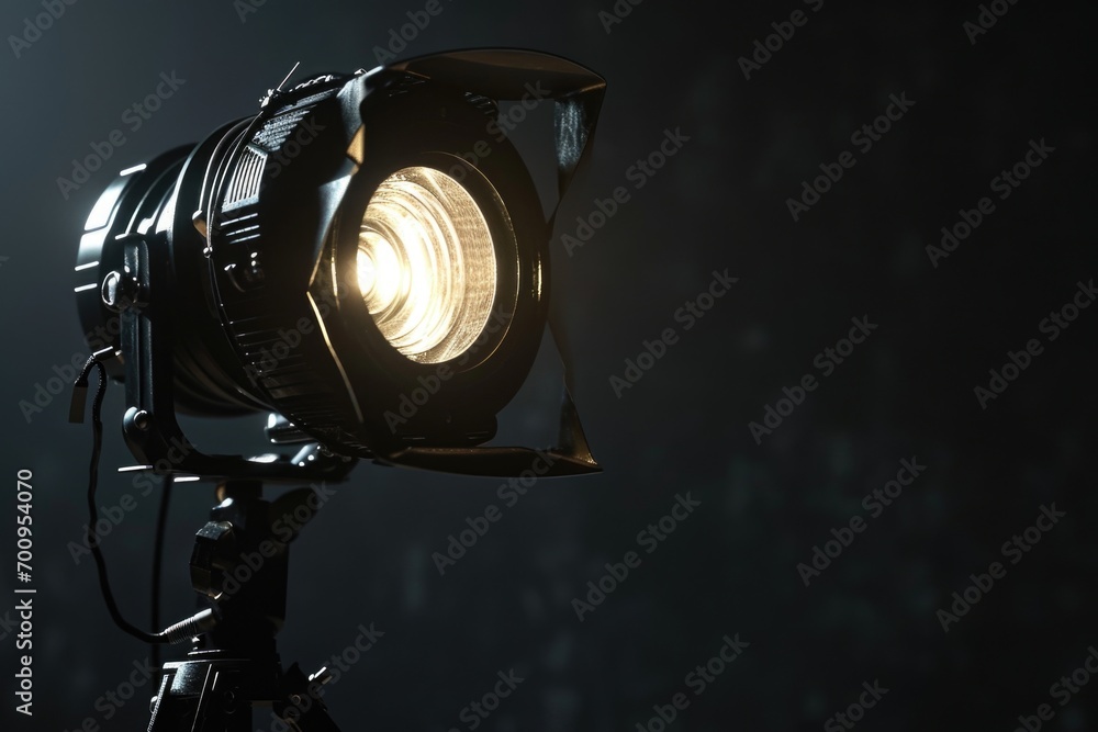 Poster A compact and versatile light fixture mounted on a tripod, providing ample illumination for various settings
