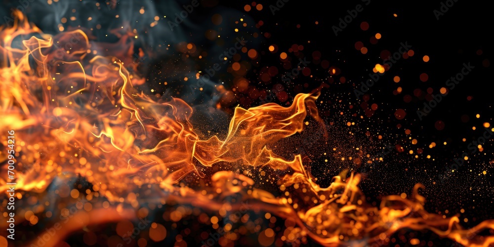 Poster a close-up shot of a fire on a black background. can be used to create a dramatic or intense atmosph