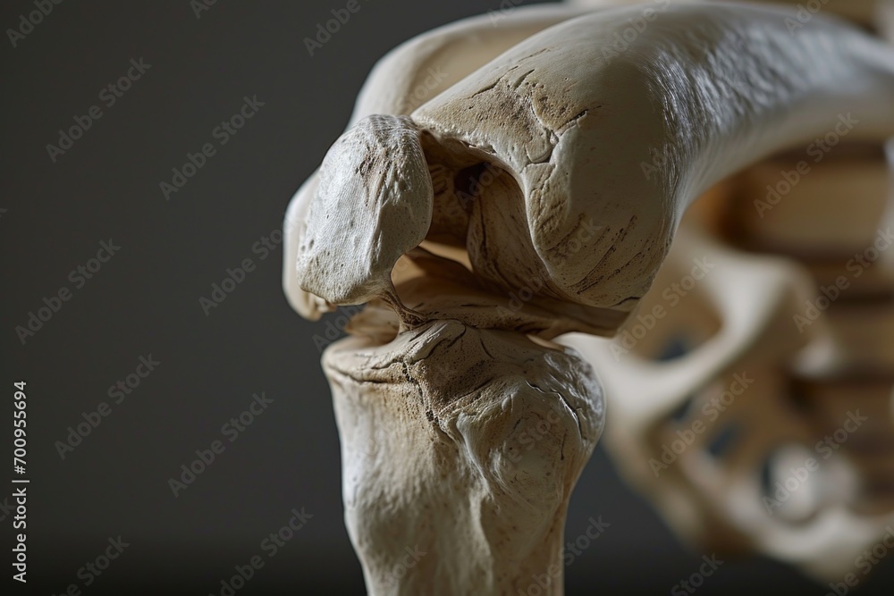 Poster a detailed close up view of a human skeleton. this image can be used for educational purposes or in 