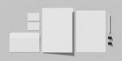 Corporate identity stationery mock up isolated on modern style white background. Mock up for branding identity. 3D illustration - 700955867