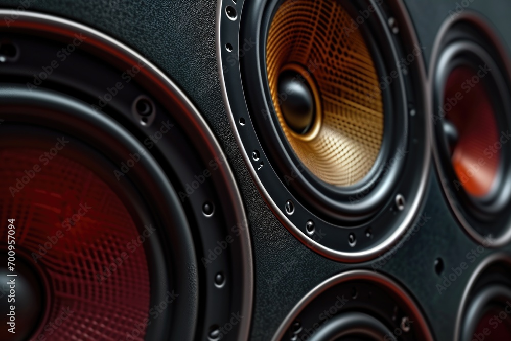 Aufkleber a close-up view of a bunch of speakers. this image can be used to illustrate sound systems, music ev