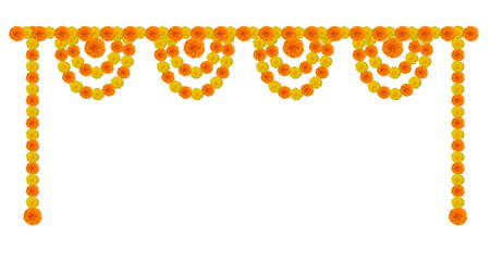 Yellow and orange Marigold, Mango leaf festival card banner greetings