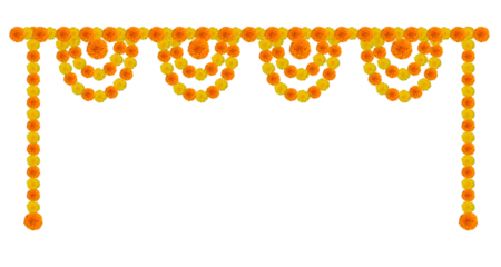Stoff pro Meter Yellow and orange Marigold, Mango leaf festival card banner greetings © jayasankar