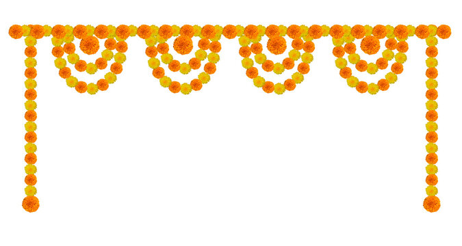 Yellow and orange Marigold, Mango leaf festival card banner greetings