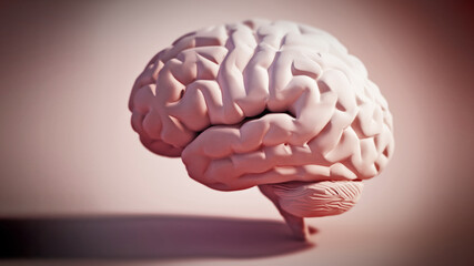 Human brain standing on soft color background. 3D illustration