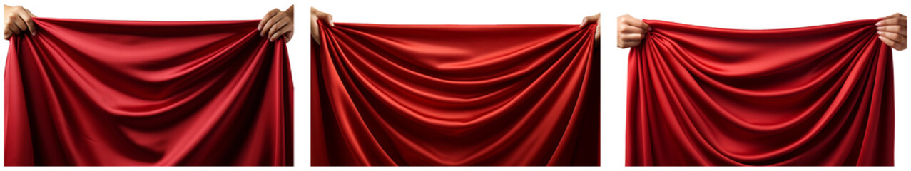 Holding red silk cloth cover on a transparent png background