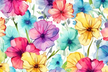 Fototapeta na wymiar Watercolor floral flowers background, floral texture, flower pattern