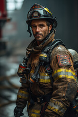 Brave Valor: Young, Attractive, Muscular Man in Firefighter's Heroic Attire