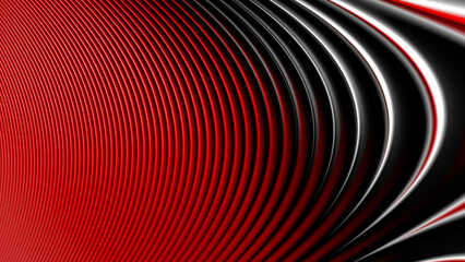 bright red and white curved design on a black background