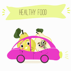 Quince fruit cute funny cheerful characters with different poses and activities. Natural vitamin antioxidant detox food collection. Flat vector illustration, funny fruits. Organic food.