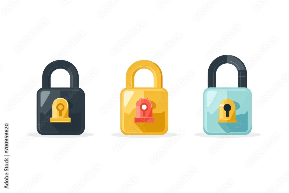 Aufkleber three different colored padlocks in a set. can be used to symbolize security, protection, or the con