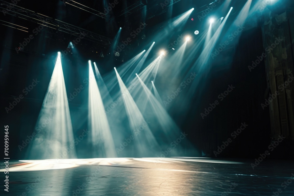 Poster a stage illuminated with a lot of light. perfect for performances and events
