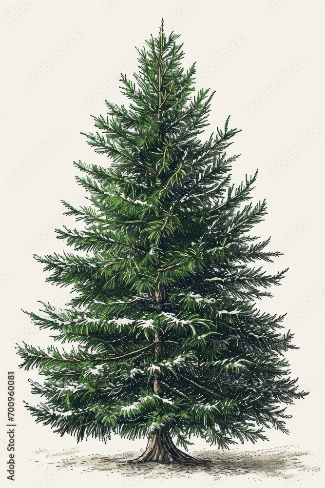 Poster a simple yet beautiful drawing of a pine tree covered in snow. perfect for winter-themed projects an