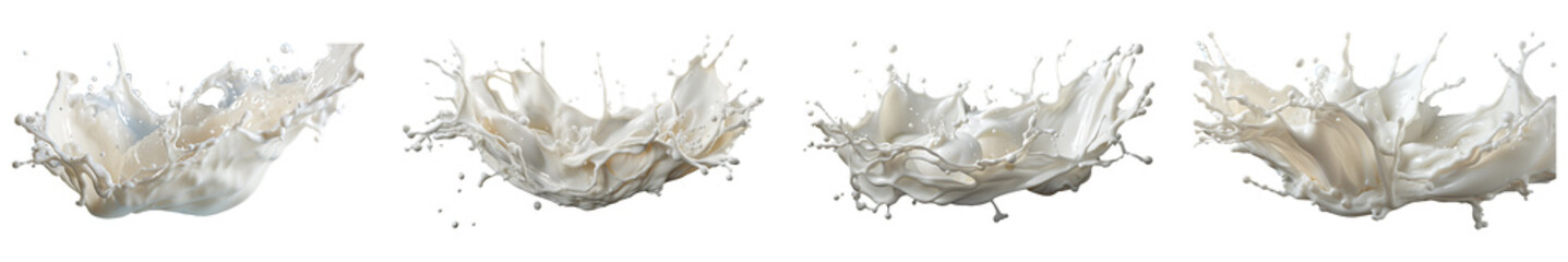 Collection of milk splash on a transparent png background - obrazy, fototapety, plakaty