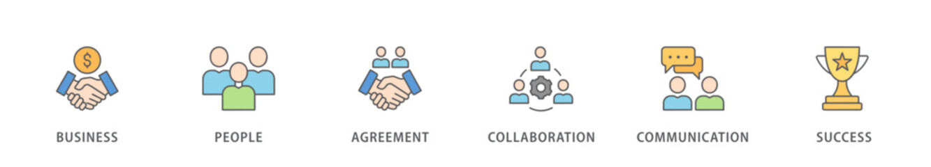 Business people banner web icon vector illustration concept with icon of business, people, agreement, collaboration, communication and success
