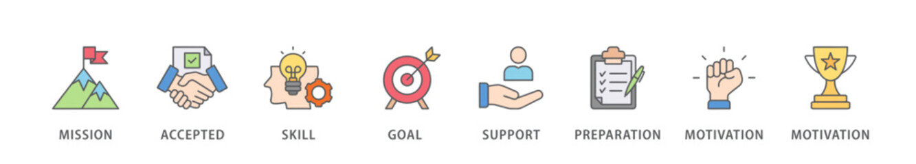 Challenge banner web icon vector illustration concept with icon of mission, accepted, skill, goal, support, preparation, motivation and success