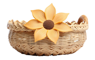 Exploring the Features of Woven Storage Basket with Flower on a White or Clear Surface PNG Transparent Background.