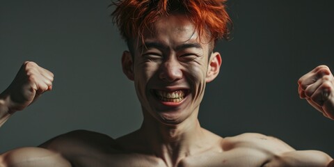 A man with red hair making a funny expression. Suitable for humorous and comedic themes - obrazy, fototapety, plakaty