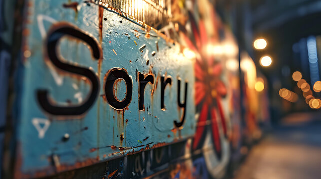 sign with sorry on it. 