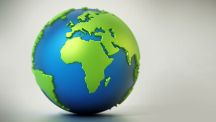 Blue and green colored globe isolated on gray. 3D illustration - obrazy, fototapety, plakaty