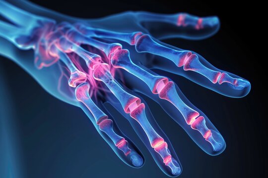 Close up of a person's hand with a skeleton in the background. Perfect for Halloween decorations or horror-themed designs