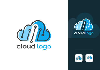 Cloud Logo Design Vector Template. Modern Abstract AI Based Cloud Server Company Line Art Logo. Cloud Network or Storage or Broadband or ISP Company Logo With App Icon.