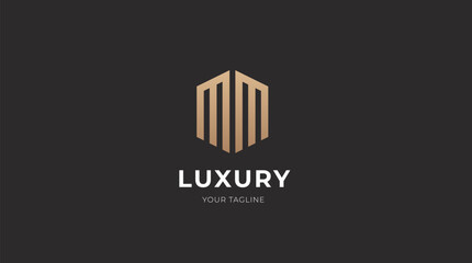 Alphabet MM luxury initial letters and hexagon brand monogram logo template. vector ilustration