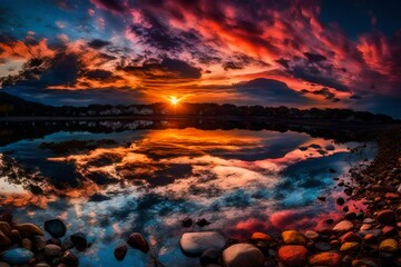 magical sunset over lake