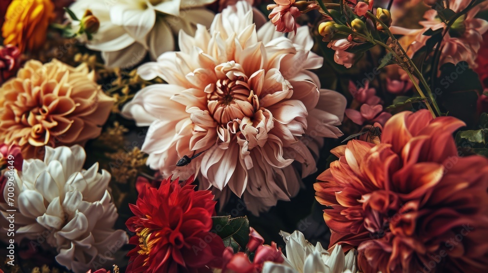 Poster A close up view of a bunch of flowers. Perfect for adding a touch of beauty and color to any project