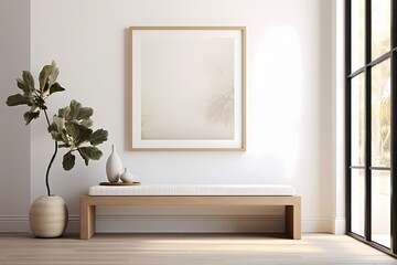 A modern classic minimalist entryway with a statement console table, a large mirror, and a minimalist bench for a clean and welcoming first impression.