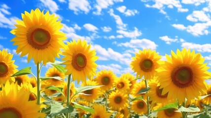 Fields of Sunflowers Under the Blue Sky