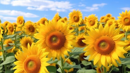 Fields of Sunflowers Under the Blue Sky