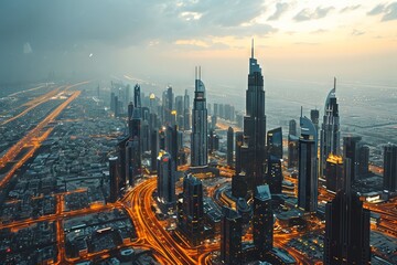 Obraz premium Dubai City Skyline With a Tall Tower