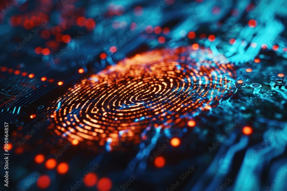 Aufkleber Close up of a fingerprint on a circuit board. Suitable for technology and security concepts