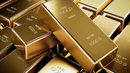 Stack of one kilogram gold bars. 3D illustration