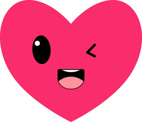 Heart, love, romance or valentine's day red vector icon with kawaii emoji for apps and websites
