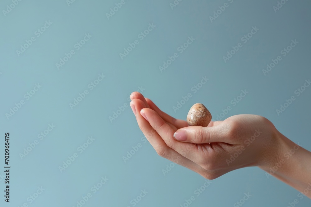 Poster a person holding a shell in their hand. perfect for beach and nature-related projects