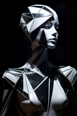 An abstract portrayal of a mannequin, emphasizing the geometry and lines of its form.