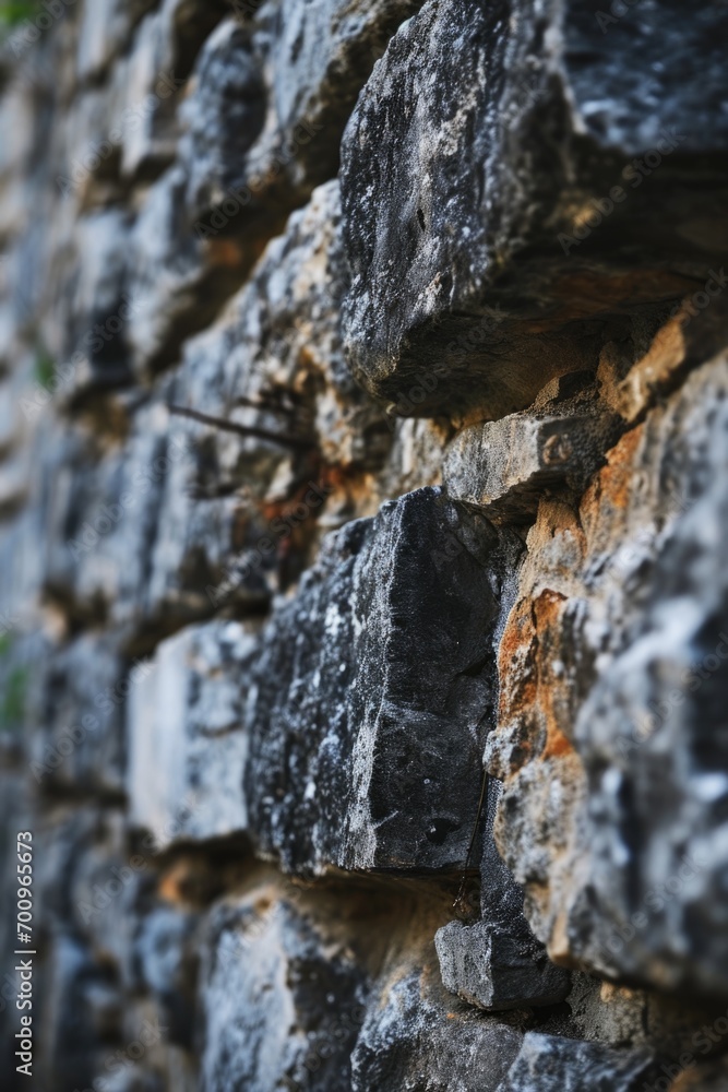 Poster A close-up view of a stone wall with a clock mounted on it. This image can be used to represent time, history, punctuality, or as a metaphor for the passage of time in various projects and designs