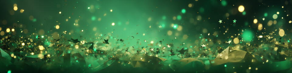 background of green confetti and glitter