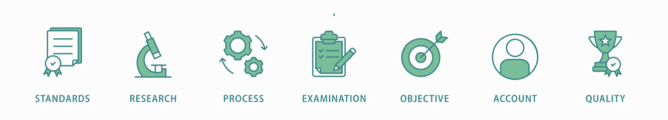 Audit banner web icon vector illustration concept with icon of standards, research, process, examination, objective, account, and quality