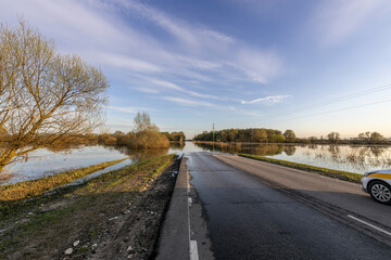 Flooded rural roads due to spring floods