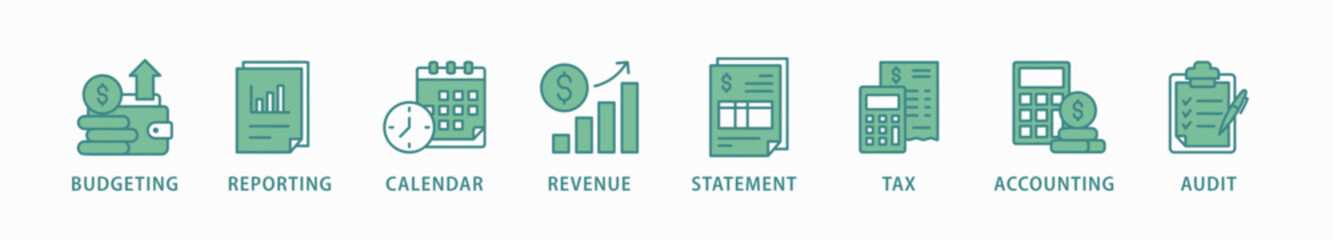 Fiscal year banner web icon vector illustration concept with icon of budgeting, reporting, calendar, revenue, statement, tax, accounting, audit