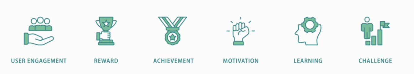 Gamification banner web icon vector illustration concept with icon of user engagement, reward, achievement, motivation, learning, and challenge