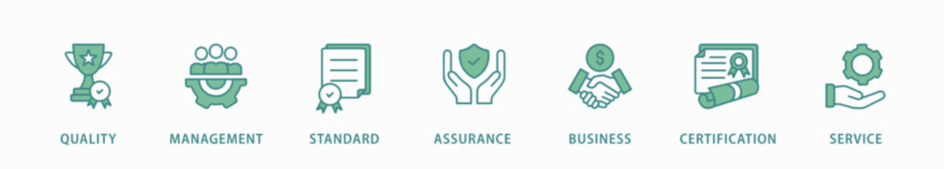 ISO 9001 banner web icon vector illustration concept with icon of quality, management, standard, assurance, business, certification and service