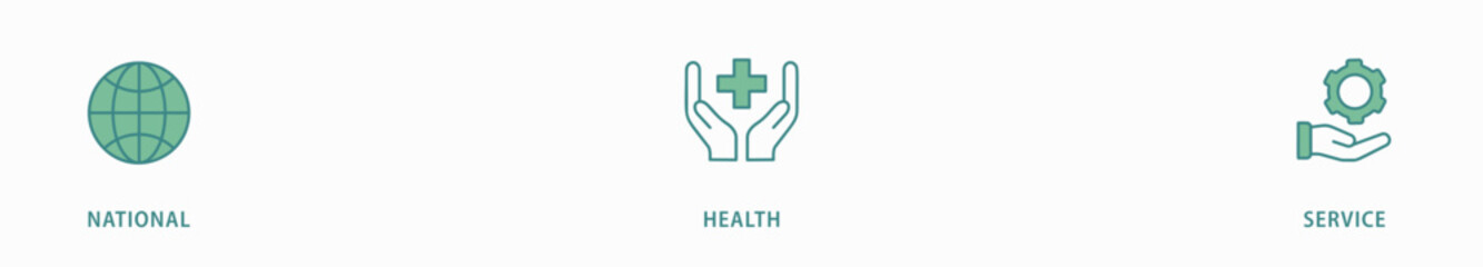Obraz premium NHS banner web icon vector illustration concept of national health service with icon of globe, hospital, health insurance, ambulance, patient, and medical apps
