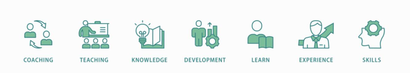 Training banner web icon vector illustration concept for education with icon of coaching, teaching, knowledge, development, learning, experience, and skills