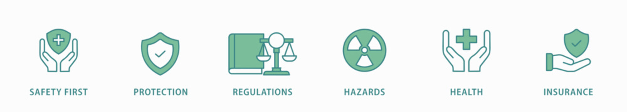 Work safety banner web icon vector illustration concept  occupational safety and health at work with safety first, protection, regulations, hazards, health, and insurance icon